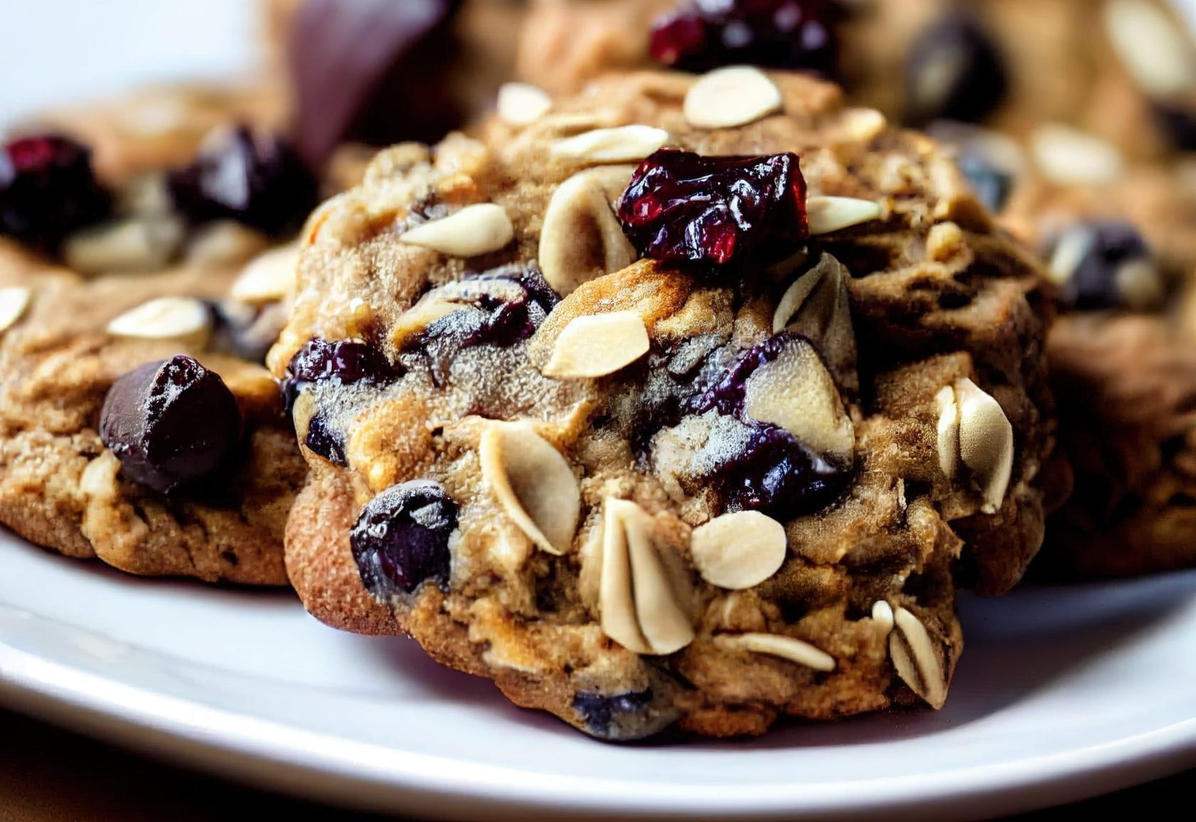 healthy crispy oatmeal chocolate chip cookies with almonds